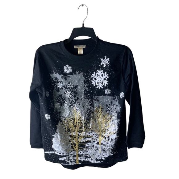 MC Sportswear Long Sleeve T-Shirt Womens M Winter Snowflakes Crewneck Pullover - Picture 1 of 7